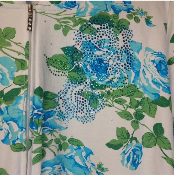 Quacker Factory Rhinestones Bling Jacket Woman Plus 3X Full Zip Cottage Coastal - Picture 11 of 11